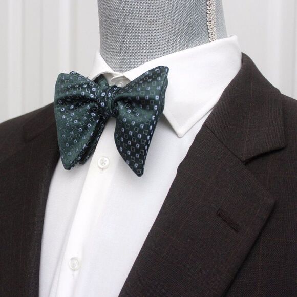 NWT Men's Self tied Bow Tie Forest Green Silk Butterfly Bowtie big bow tie S551 - Picture 12 of 15